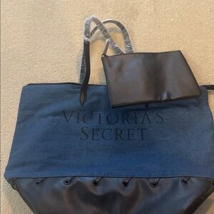 Victoria's Secret Navy and Black Canvas Tote